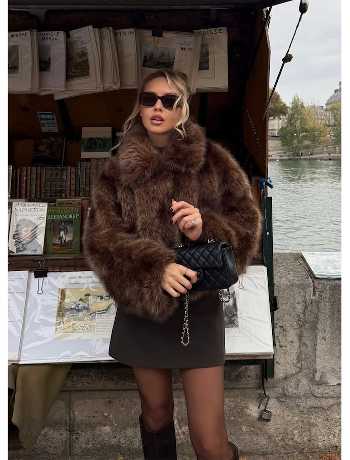 @anna.bernmark in Miccy Cropped Fur Coat - Chocolate