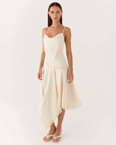 Cleosa Asymmetrical Midi Dress - Ivory