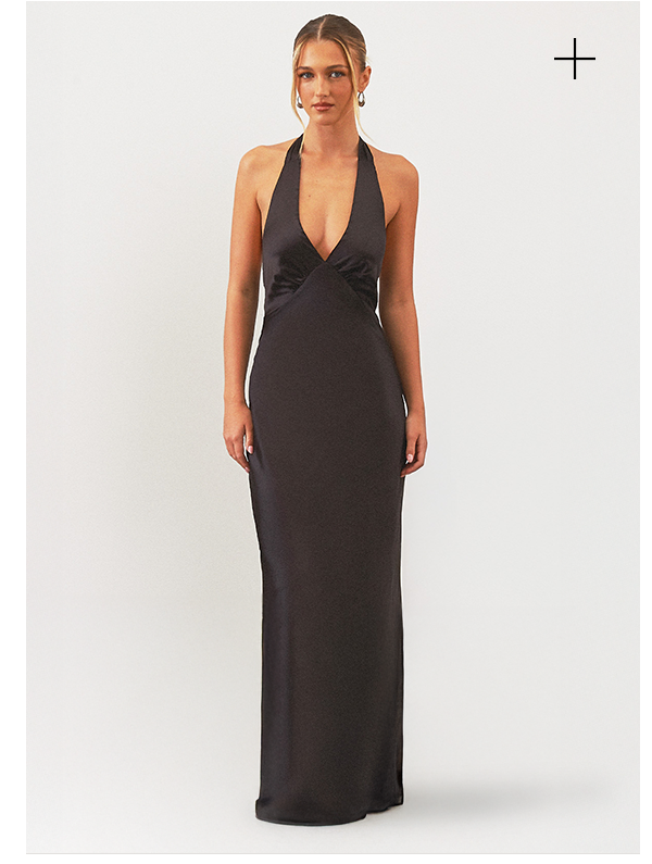 Heavy Hearted Satin Maxi Dress - Black