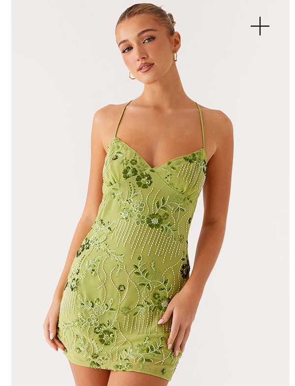 Vietta Sequin Cami Mini Dress - Lime