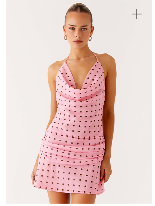Cyna Cowl Mini Dress - Strawberry Spot,