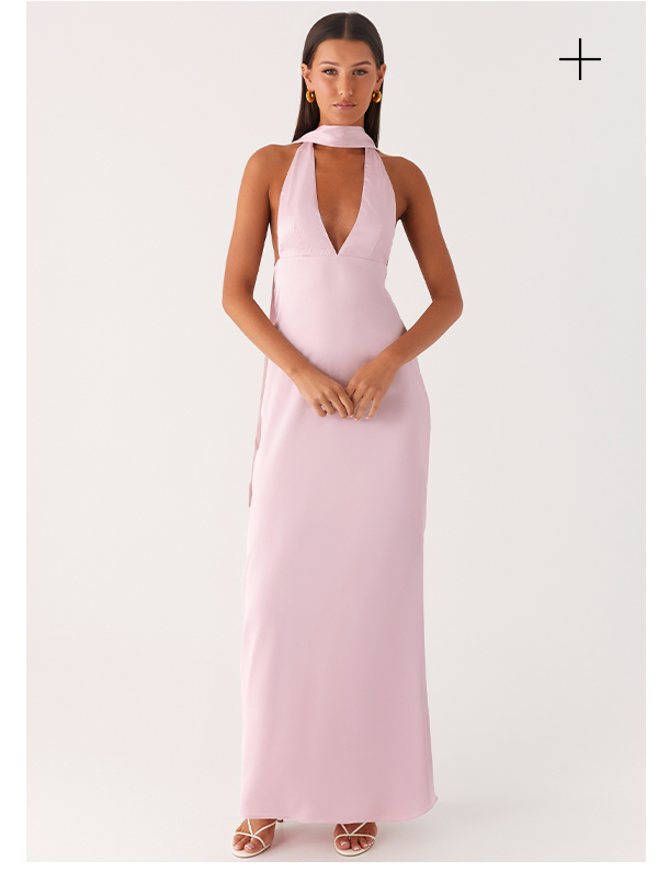 Alicia Satin Halter Maxi Dress - Baby Pink