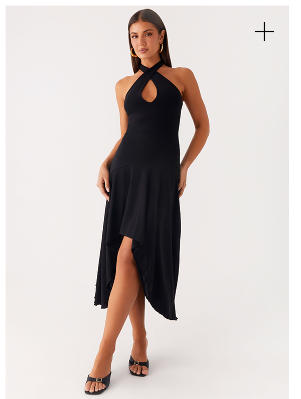 Velvet Sky Midi Dress - Black