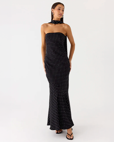 Under The Pagoda Maxi Dress - Black Polkadot
