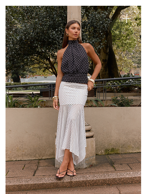 Willow Chiffon Top - Black Polka Dot & Buffy Maxi Skirt - White Polka Dot