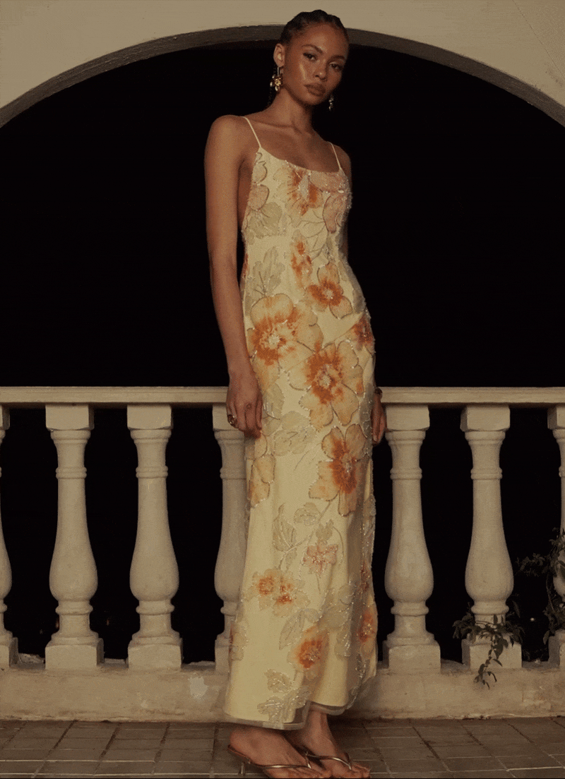 Morning Light Beaded Maxi Dress - Floral Beaded