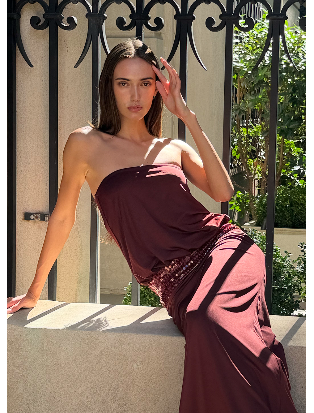 Posine Strapless Maxi Dress - Maroon