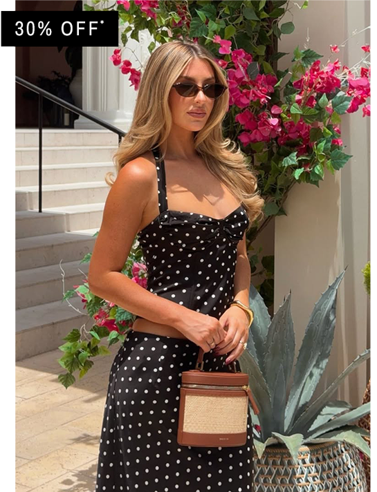 Breanne Top & Breanne Midi Skirt - Black Polka Dot