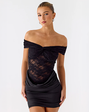 Either Way Off Shoulder Mini Dress - Black