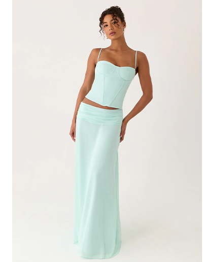 Tayana Corset Top - Pistachio + Natalya Maxi Skirt - Pistachio