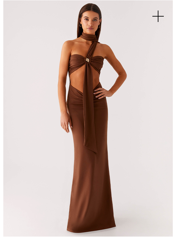 Olive Bloom Maxi Dress - Chocolate