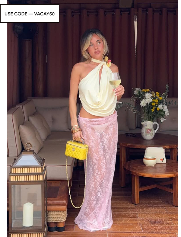 Paradisa Top - Yellow + Caden Lace Maxi Skirt - Pink