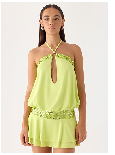 Gala Sequin Mini Dress - Lime