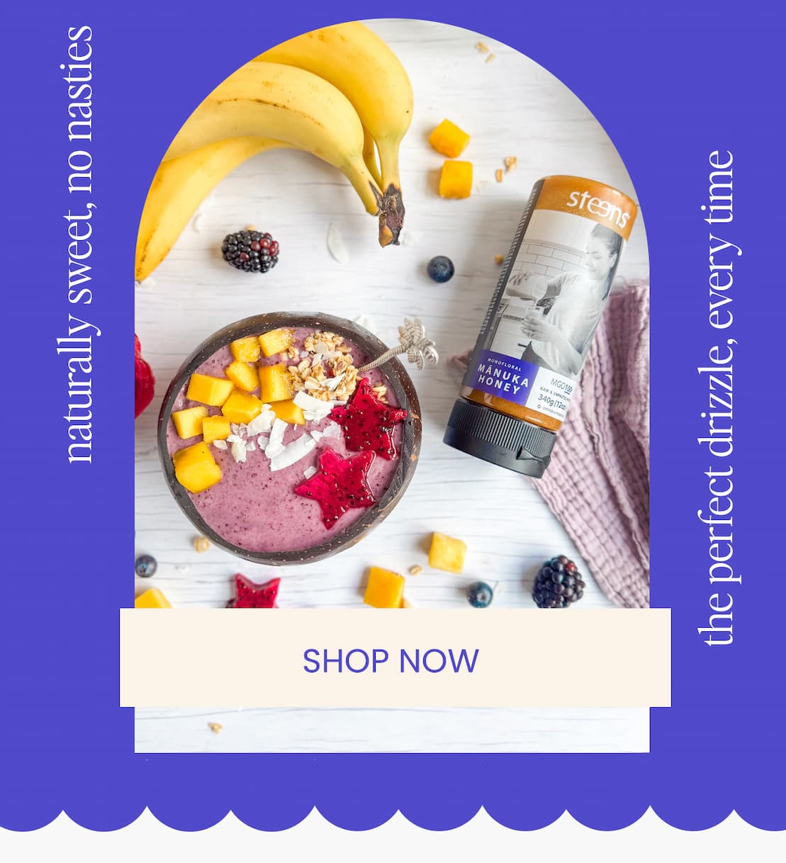 Steens Raw Manuka. Raw Taste, Grainy Texture, Rich flavour.