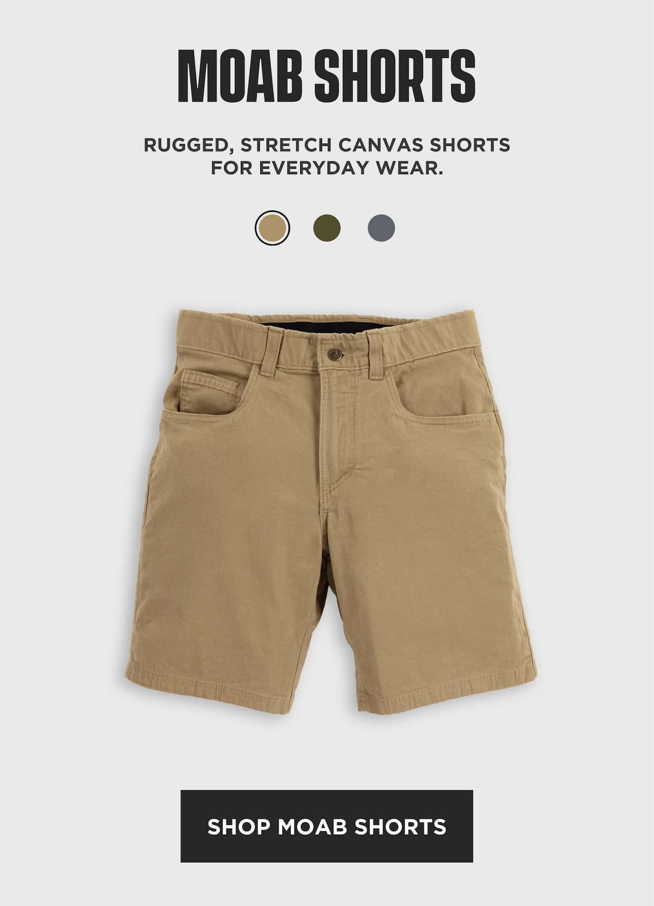 Origin MOAB rugged stretch canvas shorts built for everyday wear.