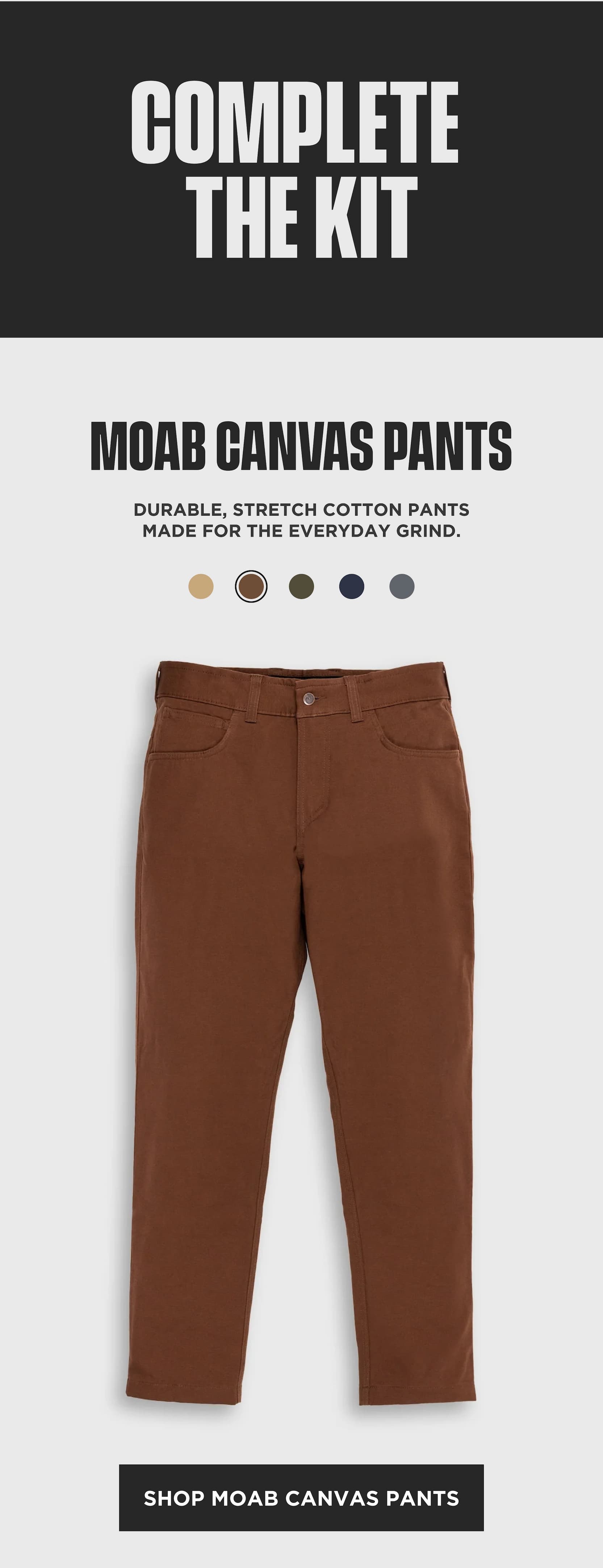 Origin Moab Canvas Pants in brown stretch cotton canvas designed for everyday durability.