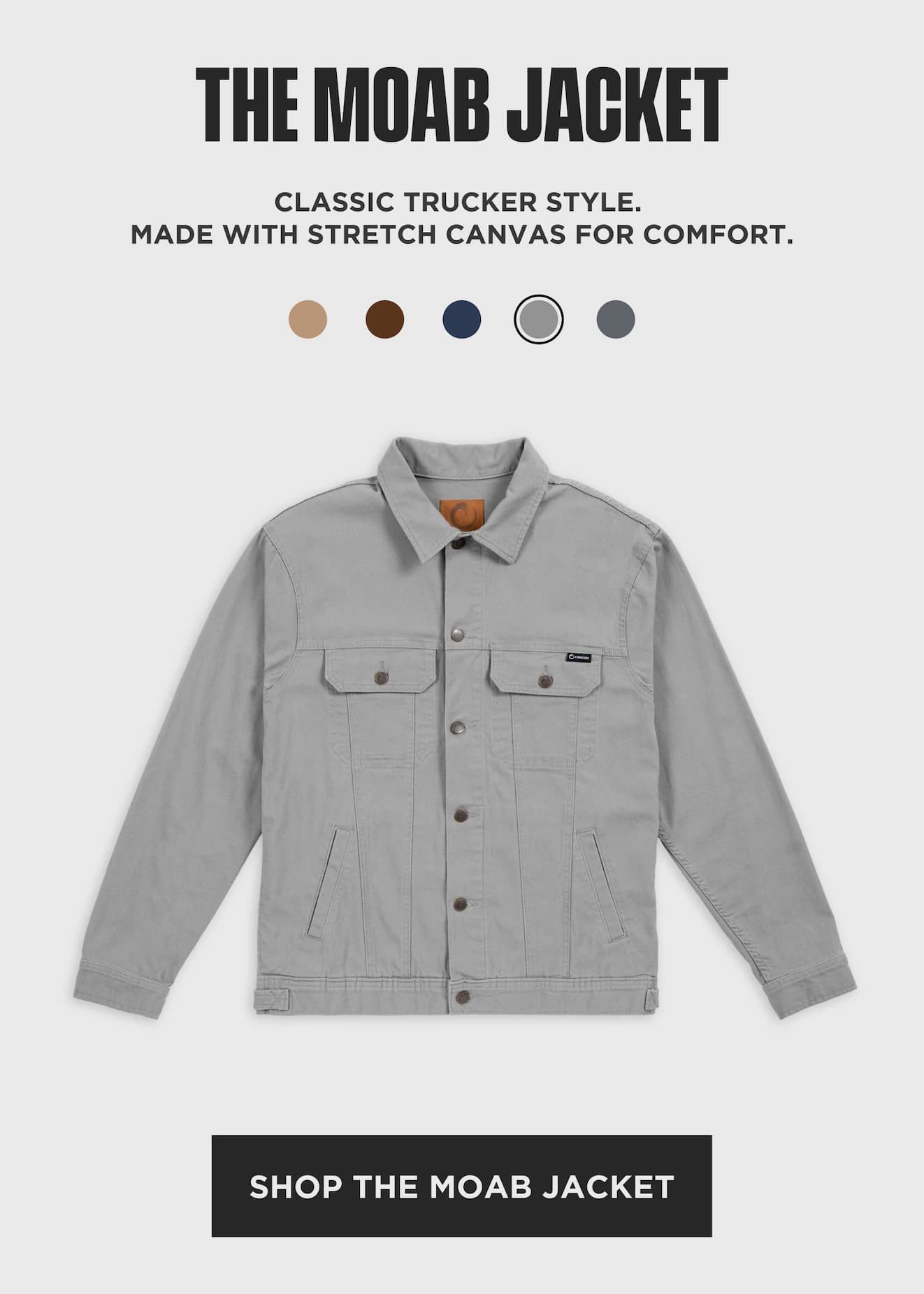 Origin MOAB stretch canvas jacket in classic trucker style for everyday comfort.