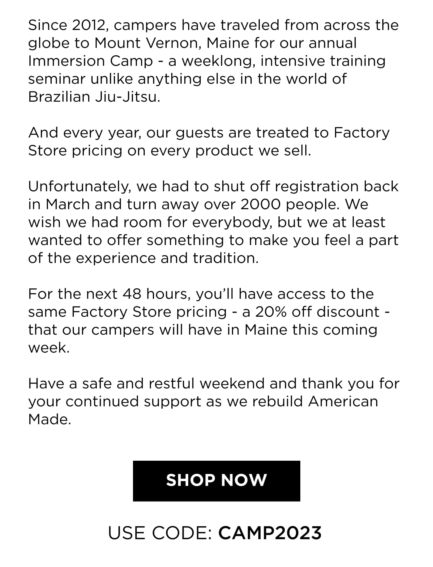 20 Off. 48 Hours. ORIGIN Maine