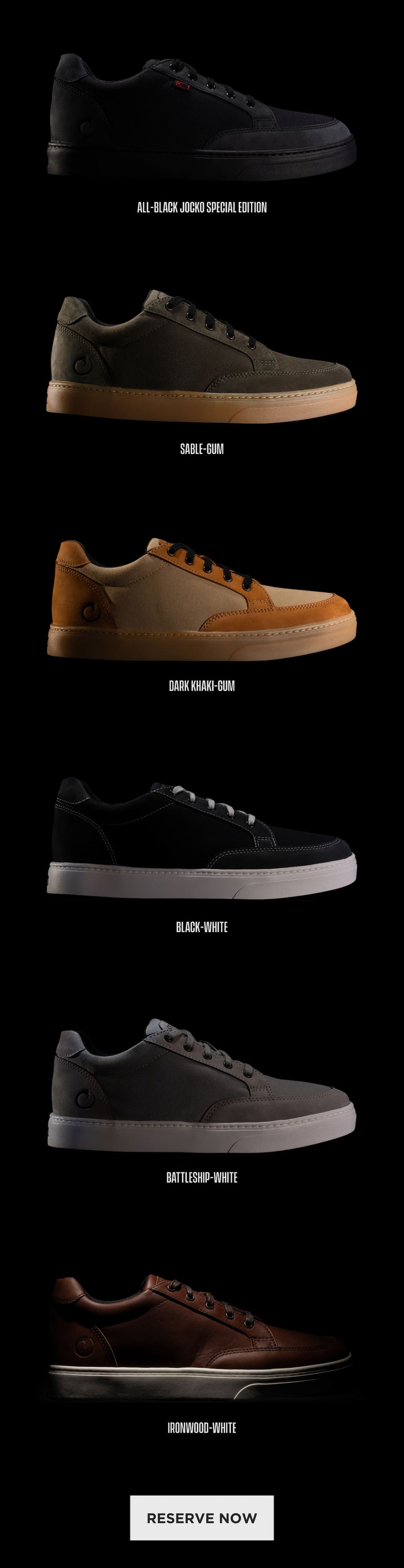 Explore six ORIGIN sneaker styles, including the all-black Jocko Special Edition. Join the launch waitlist.