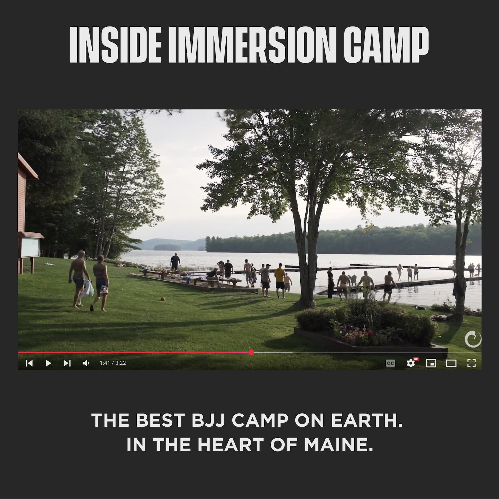 Video preview showing lakeside Maine setting and campers at Origin Immersion Camp, promoting the experience inside the camp.