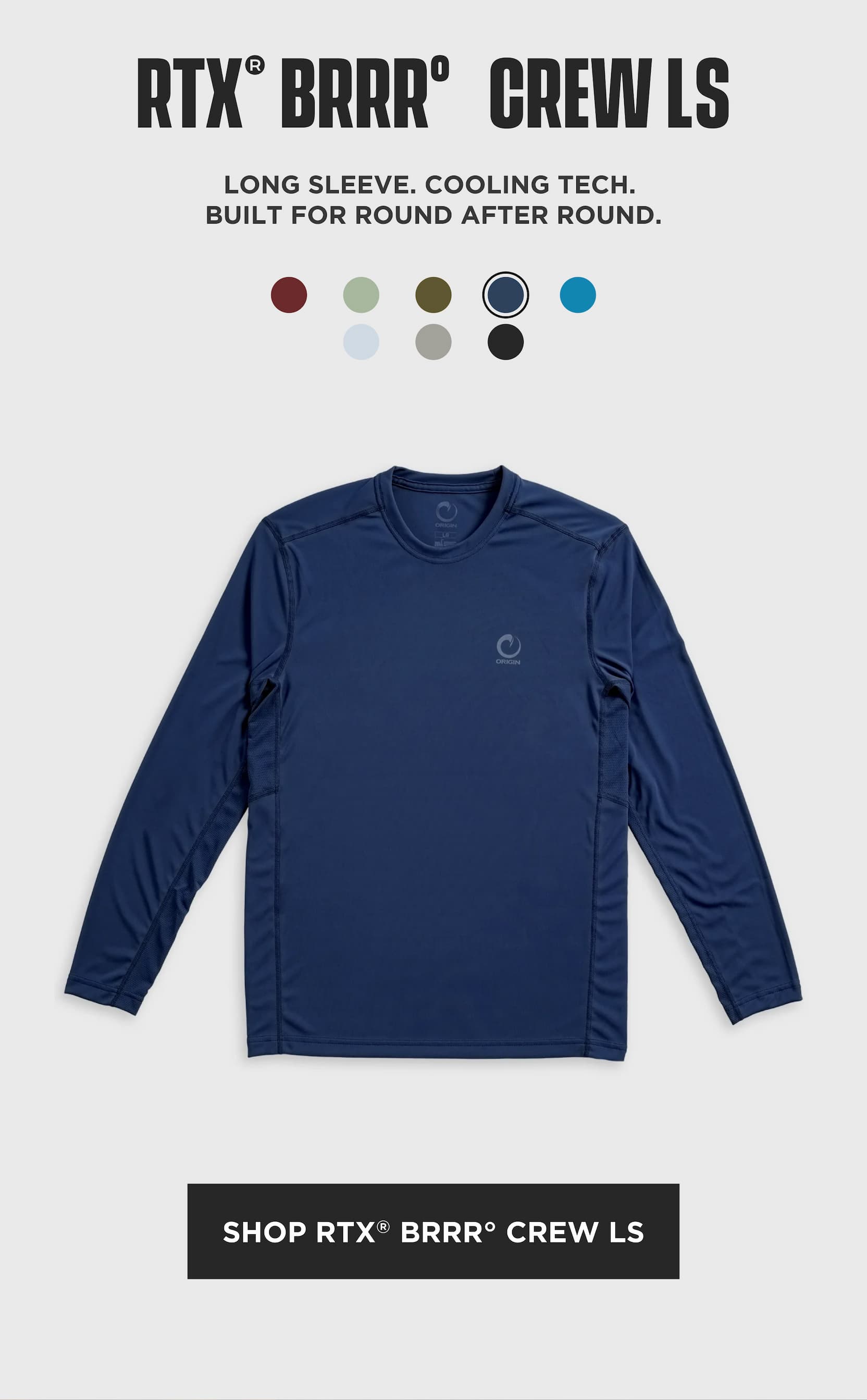 RTX BRRR long sleeve performance shirt in navy. Lightweight cooling fabric built for training, range days, and everyday wear. Shop RTX BRRR Crew LS.