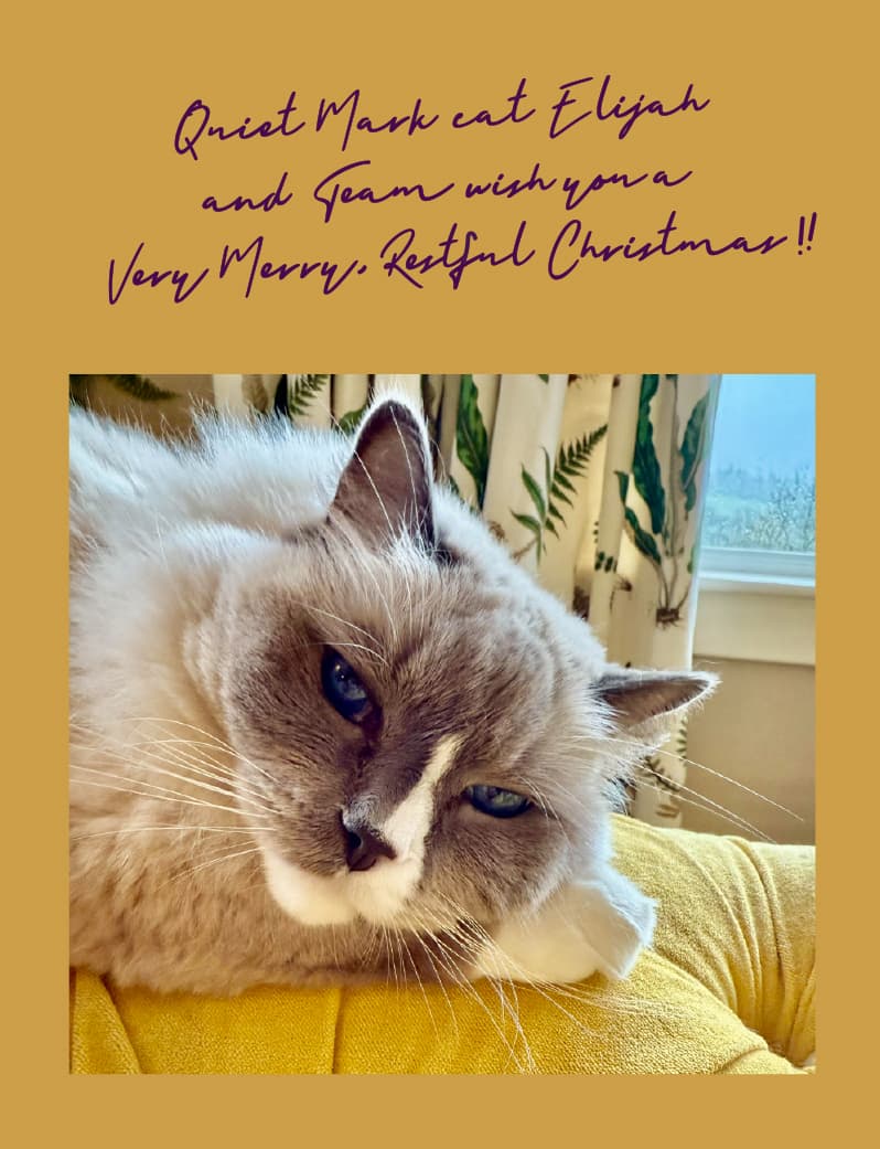 Elijah the Quiet Mark cat and the whole QM team wish you a very merry,restful Christmas!