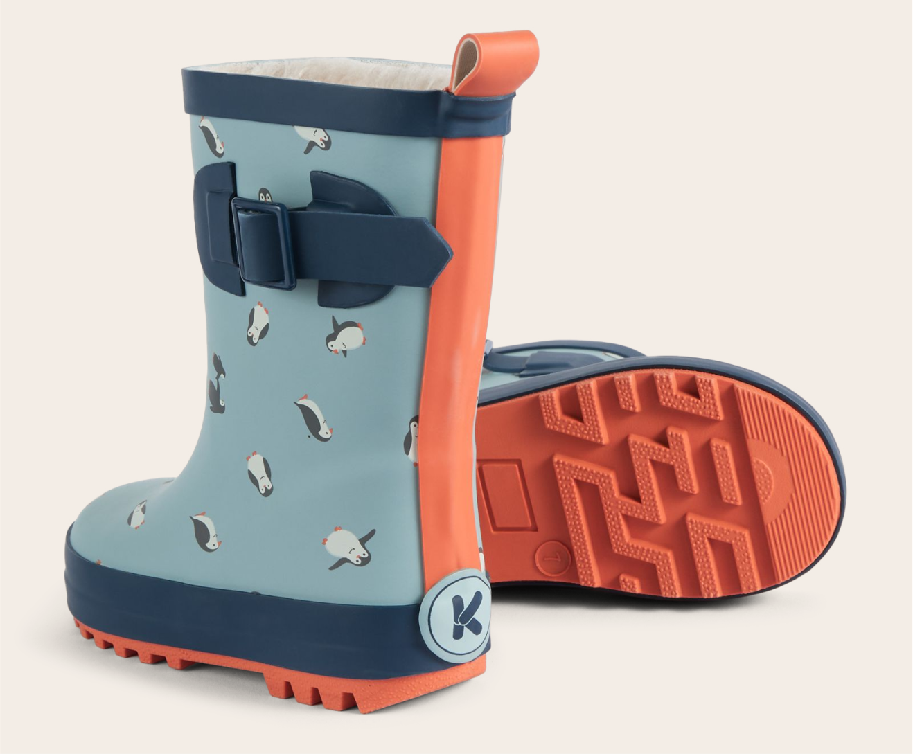KIDLY by MORI Fleece Lined Rain Boots - Penguin