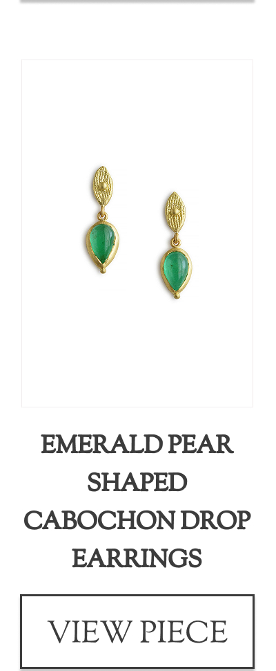 Emerald Pear Shaped Cabochon Drop Earrings