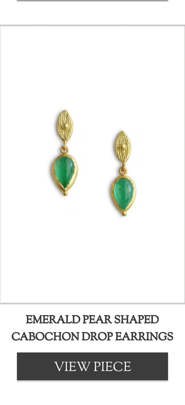 Emerald Pear Shaped Cabochon Drop Earrings