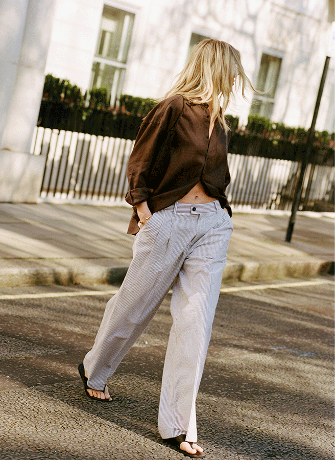 The Rampling Trouser: Seersucker, Mocha Stripe