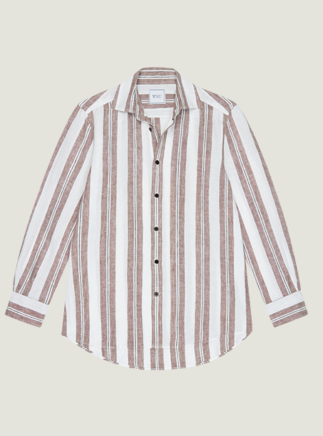 The Boyfriend Linen Mocha and Black Multi-stripe