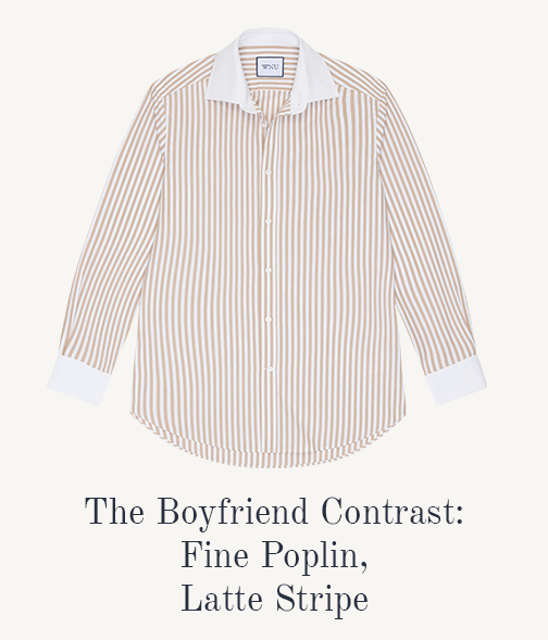 The Boyfriend Contrast Fine Poplin Latte Stripe