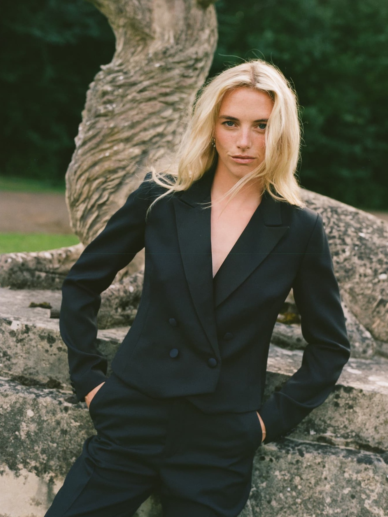 Belgravia Cropped Tuxedo: Wool, Black
