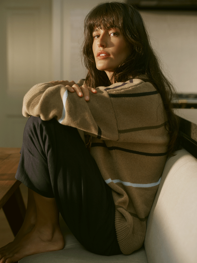 Cornwall Jumper: Cotton, Sand and Blue Multi Stripe