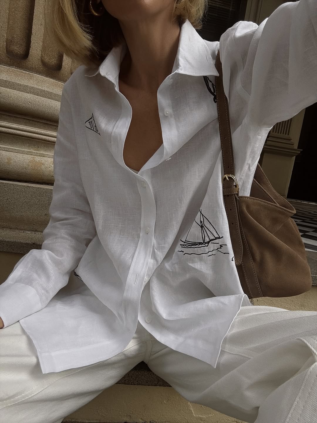 The Boyfriend Linen Marine Embroidery