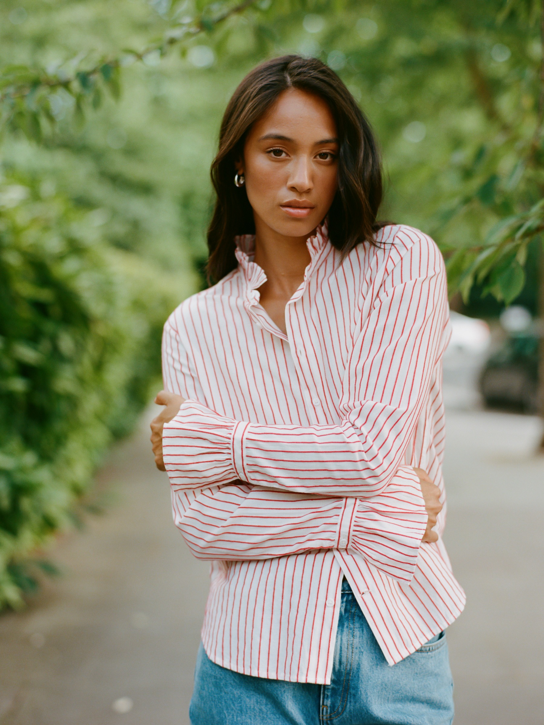 Kew Blouse: Cotton, Red Stripe