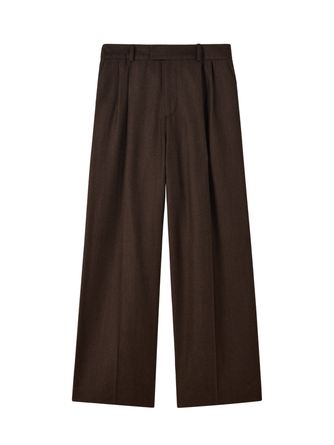 Rampling Trouser: Wool, Dark Brown Herringbone