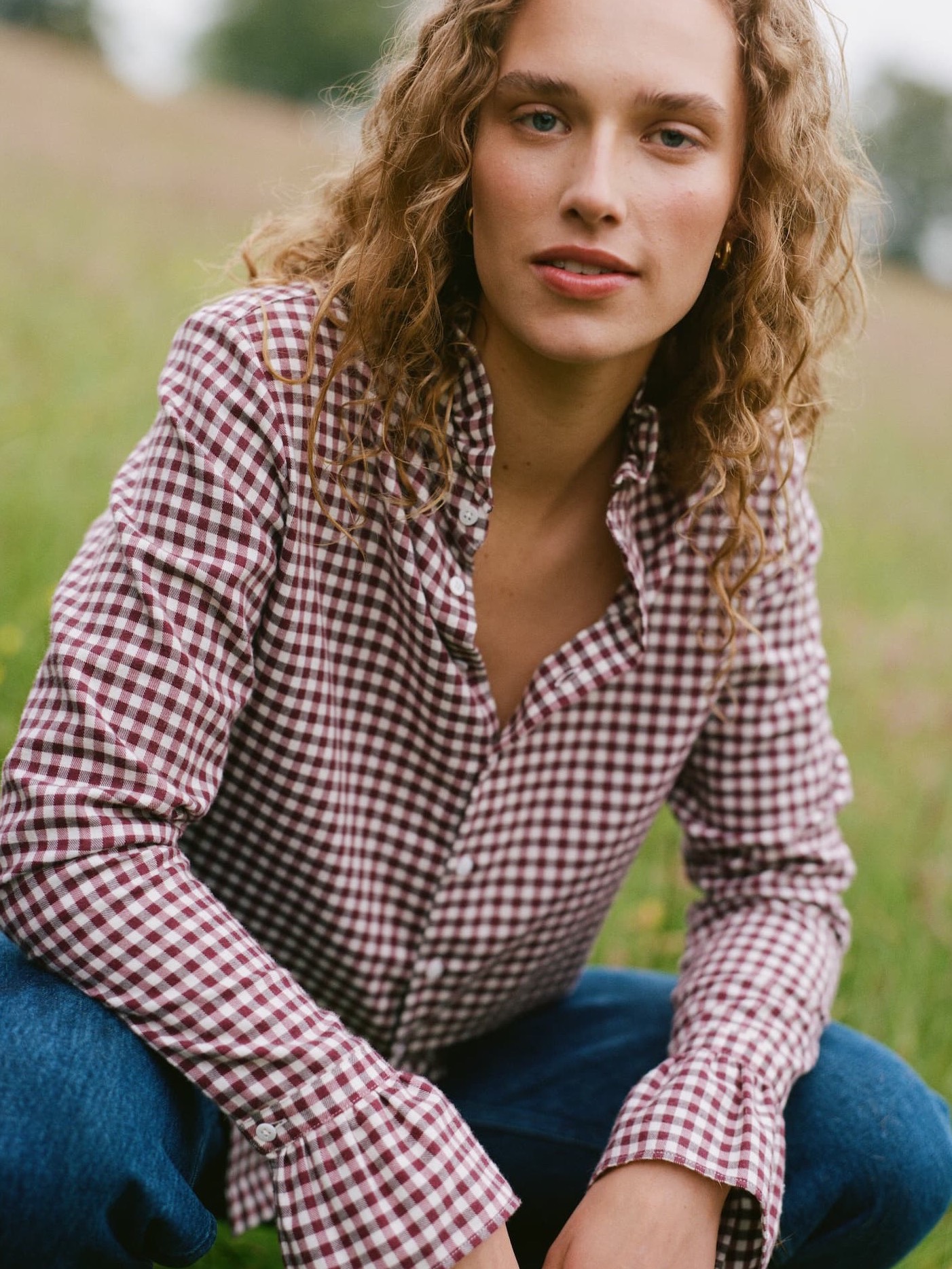 Kew Blouse: Fine Brushed, Burgundy Gingham