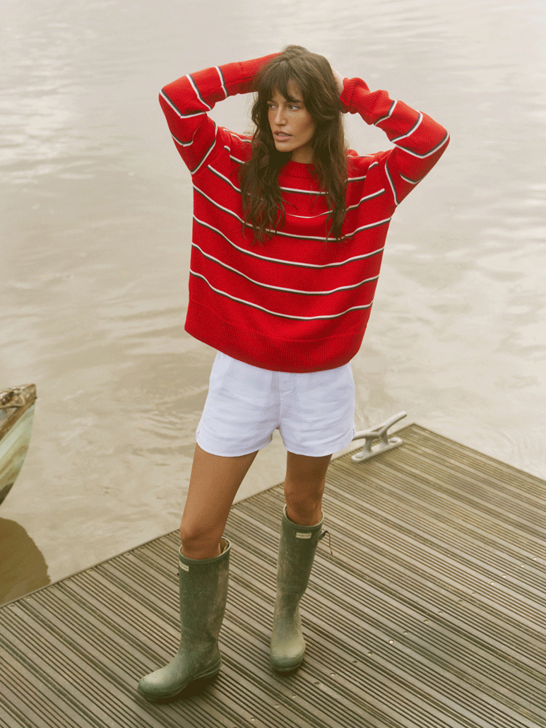 Cornwall Jumper: Cotton, Red and Navy Blue Stripe