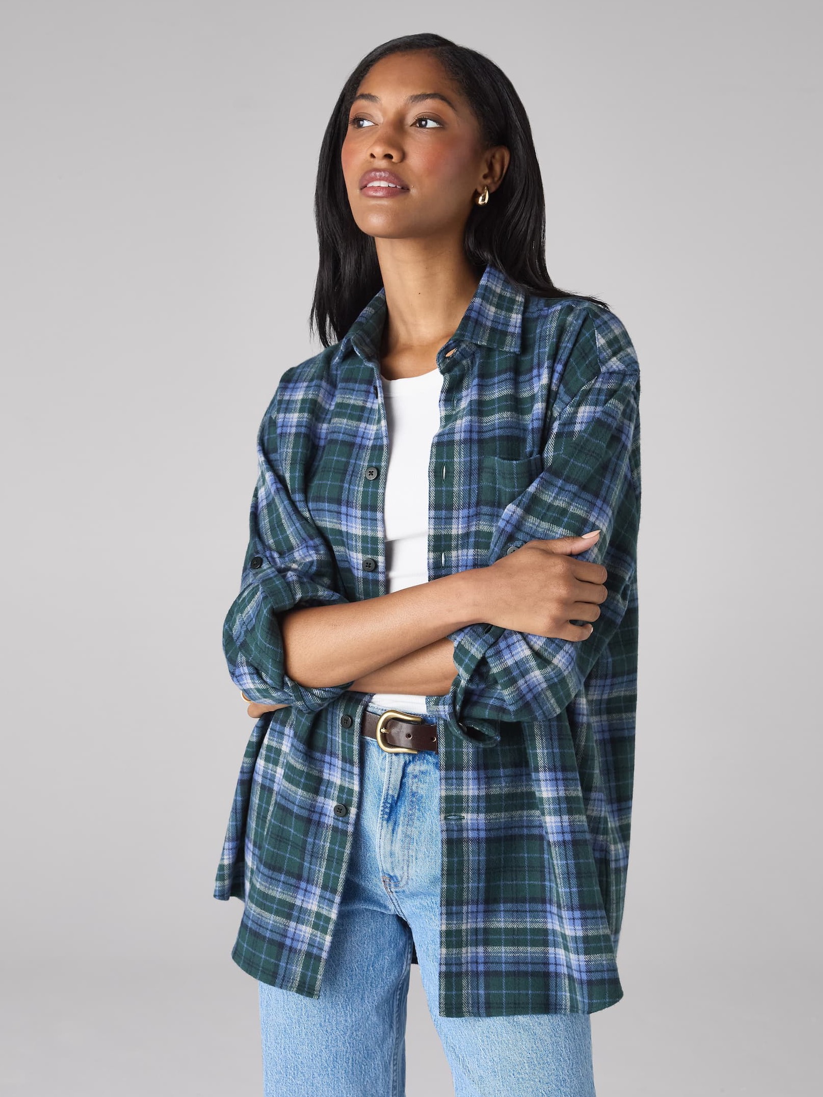 The Oversized: Thick Brushed, Blue and Green Check
