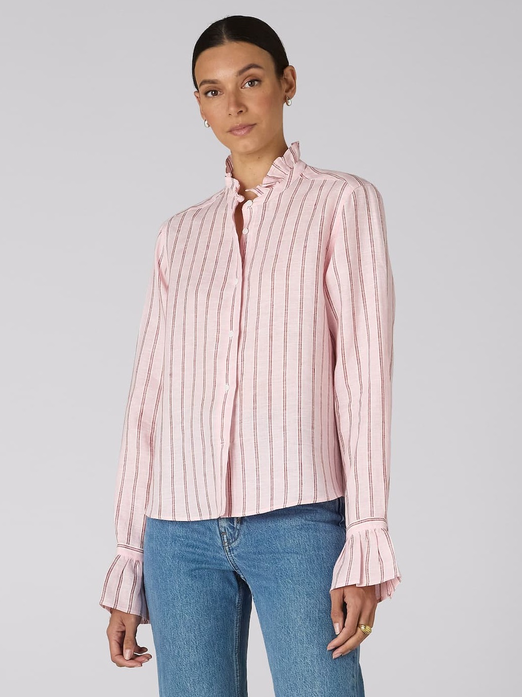 Kew Blouse: Linen, Red and Pink Stripe