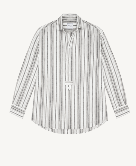 The Oversized Half Button Down Grey Multistripe