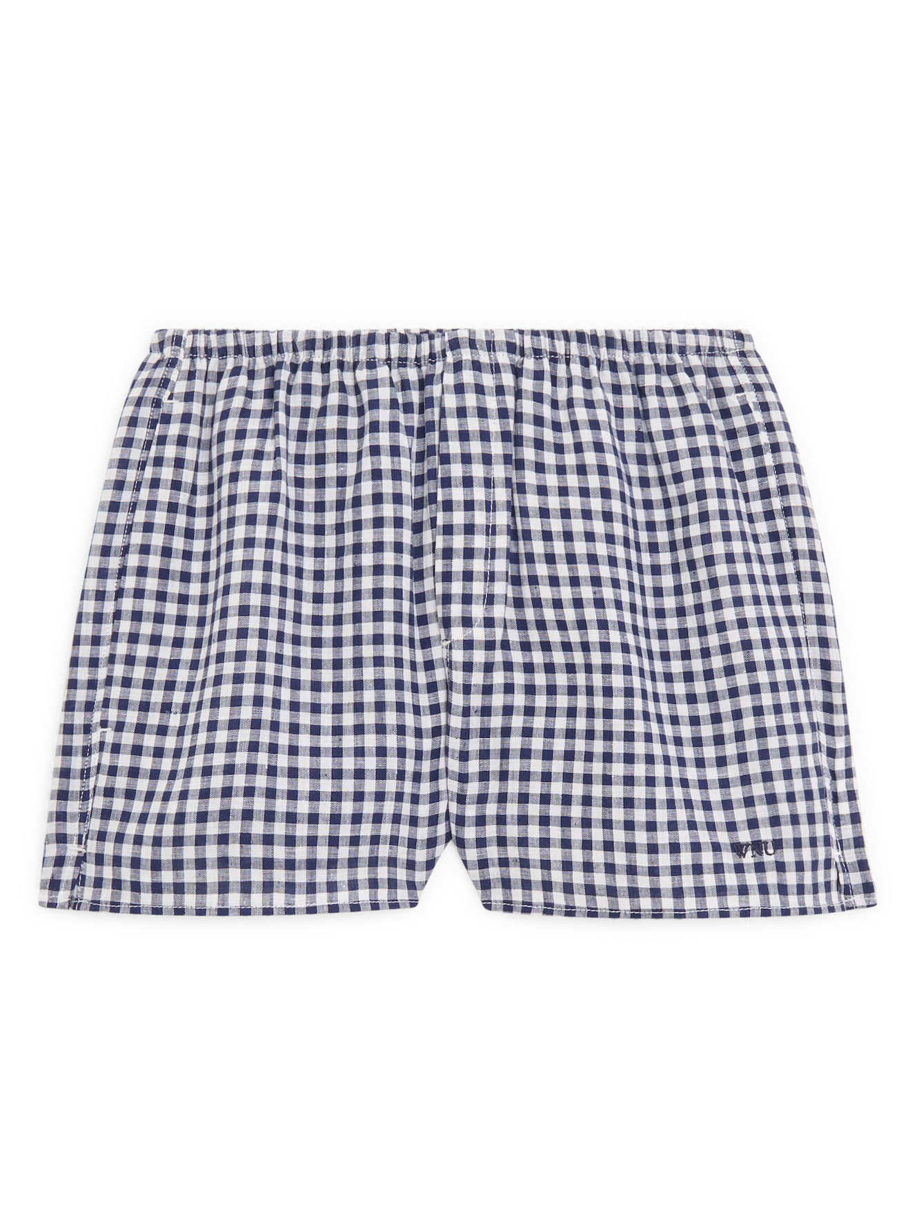 Court Short: Linen, Navy Blue Gingham