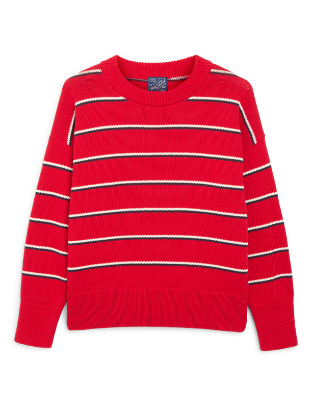 Cornwall Jumper: Cotton, Red and Navy Blue Stripe