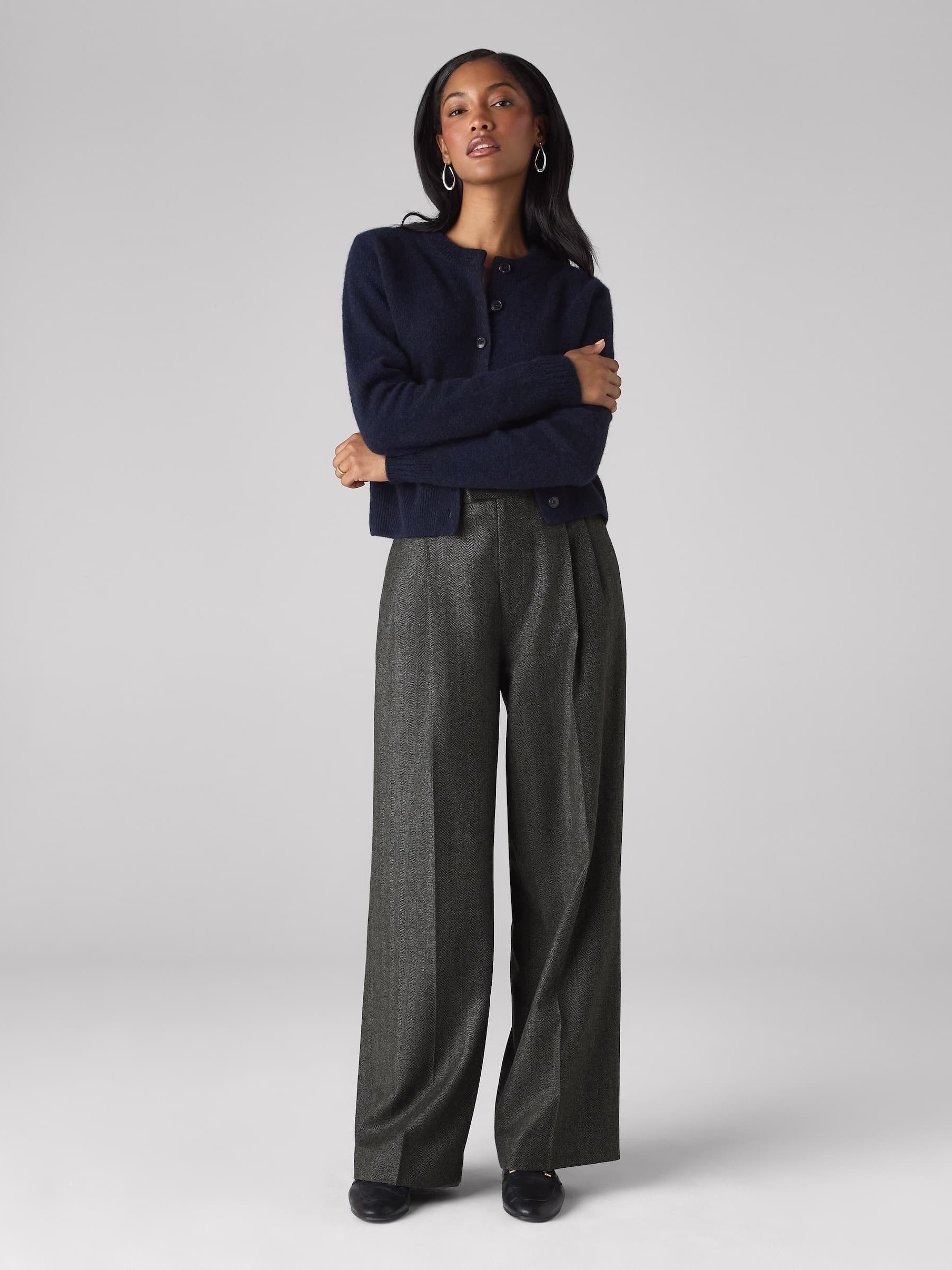 Rampling Trouser: Wool, Grey Herringbone