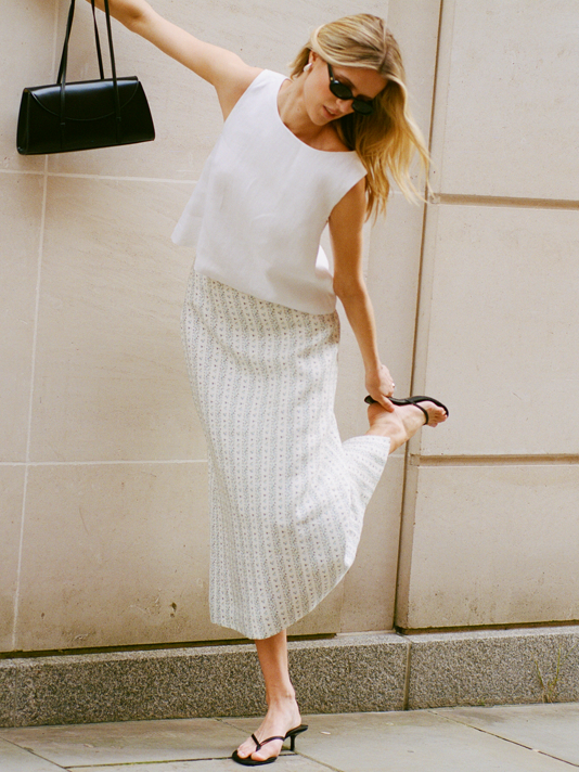Clara Skirt: Linen, Plum Print