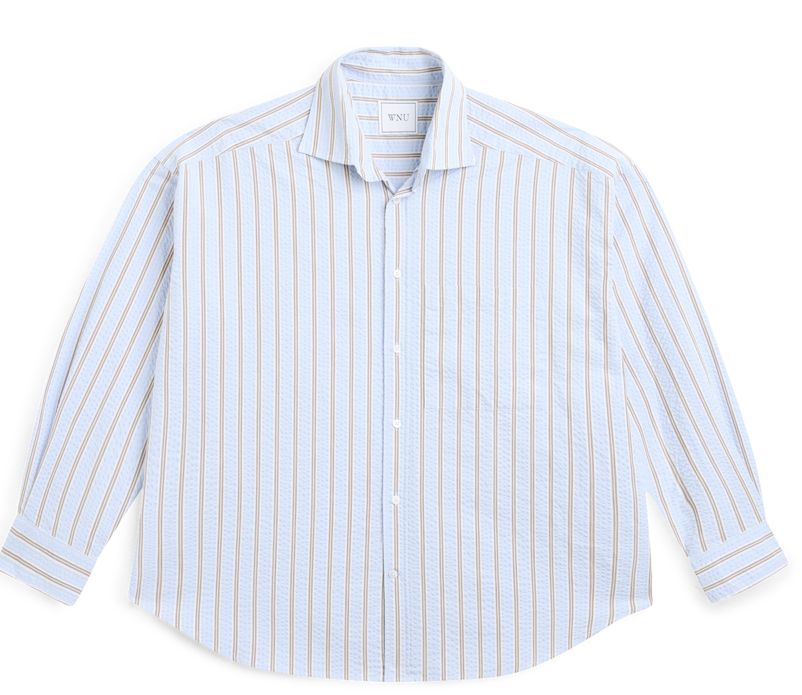 The Weekend: Seersucker, Icy Blue and Mocha Stripe in 100% Organic Cotton.