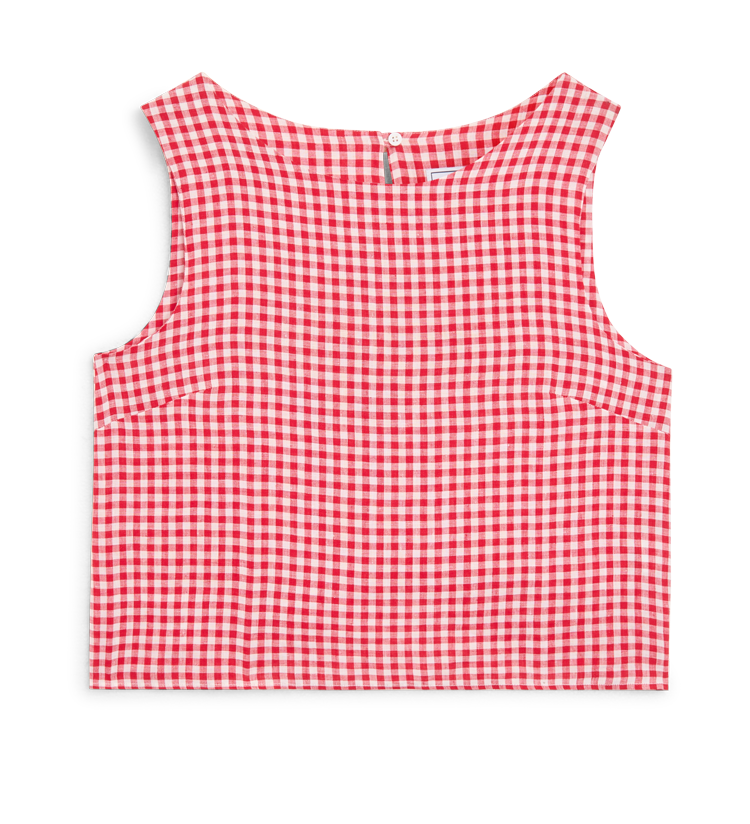 Jackie Top: Linen, Post Box Red Gingham