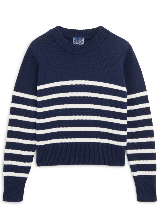 Devon Jumper: Cotton, Navy Blue and Off-White Stripe