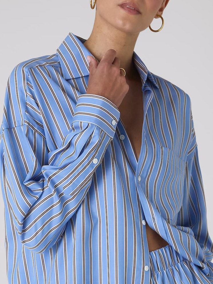 he Weekend: TENCEL™ Lyocell, Cornflower and Mocha Stripe